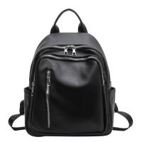 PU Leather Easy Matching Backpack large capacity & soft surface Solid black PC