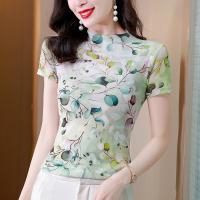 Polyester Slim Base Shirt & sweat absorption & breathable printed leaf pattern green PC