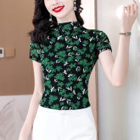 Real Silk Waist-controlled & Slim Women Short Sleeve T-Shirts flexible & breathable printed floral PC