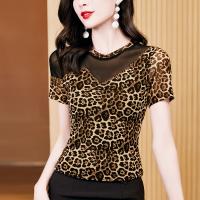 Polyester Waist-controlled & Slim Women Short Sleeve Blouses see through look printed PC