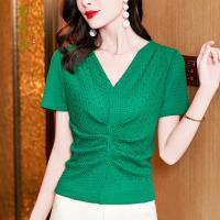Polyester T-shirts femmes à manches courtes Imprimé Solide plus de couleurs pour le choix pièce