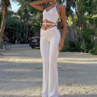 Polyester Women Casual Set midriff-baring & two piece Long Trousers & tank top Solid Set