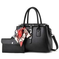 PU Leather with silk scarf Bag Suit two piece Set
