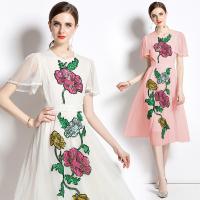 Polyester Waist-controlled & Soft One-piece Dress double layer & breathable printed floral PC