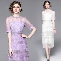 Polyester long style One-piece Dress see through look & double layer embroider Solid PC