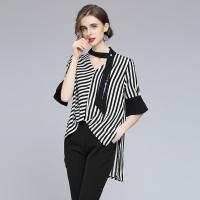 Polyester Women Long Sleeve Shirt slimming & short front long back & breathable striped black PC