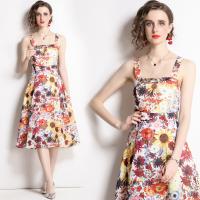 Polyester Waist-controlled & Slim & long style One-piece Dress & off shoulder printed shivering PC