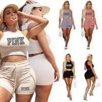 Polyester Soft & Crop Top Women Casual Set & two piece printed letter Set