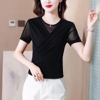Polyester Slim Women Short Sleeve T-Shirts slimming & breathable patchwork Solid PC
