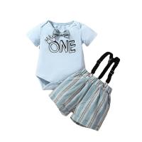 Polyester Boy Clothing & two piece & loose suspender pant & top printed letter Set