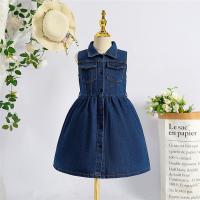 Polyester Girl One-piece Dress & loose Solid deep blue PC