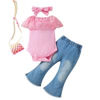 Polyester Baby Clothes & two piece & loose Pants & top Solid Set