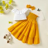 Cotton Girl Clothes Set & two piece & loose Hair Band & skirt & top Solid Set