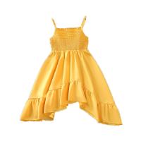 Polyester Girl One-piece Dress Cute & irregular Solid yellow PC