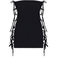 Polyester Waist-controlled & Slim & Tassels & High Waist Sexy Package Hip Dresses backless & hollow patchwork Solid black PC