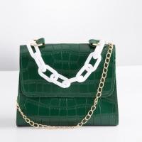 PU Leather Handbag with chain & soft surface crocodile grain PC