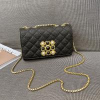 PU Leather Box Bag Shoulder Bag with chain & soft surface black PC