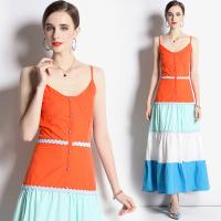 Polyester Waist-controlled & Soft & long style One-piece Dress & off shoulder patchwork Solid orange PC