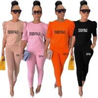 Polyester Women Casual Set slimming & two piece & loose stretchable Solid Set