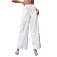 Algodón Pantalones de pierna ancha, teñido de manera simple, Sólido, blanco,  trozo