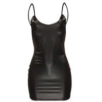 Patent Leather Slip Dress backless & above knee patchwork Solid PC