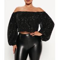 Sequin & Spandex & Polyester Boat Neck Top & loose embroidered Solid PC