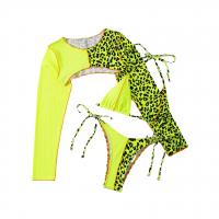 Polyester Bikini & three piece & padded printed leopard yellow Set