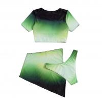 Polyester Tankinis Set & three piece & with mini skirt & padded printed green Set