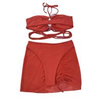 Polyester Bikini & three piece & with mini skirt & padded plain dyed Solid Set