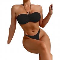 Polyester Bikini backless & two piece & padded plain dyed Solid Set