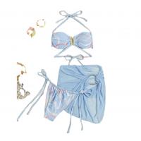 Polyester Bikini & three piece & with mini skirt & padded printed blue Set