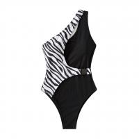 Polyester Monokini & padded & One Shoulder printed striped black PC