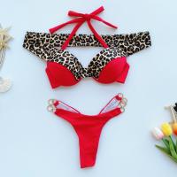 Polyester Bikini backless & two piece & padded printed leopard Set