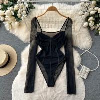 Gauze & Polyester Women Jumpsuit see through look Solid black PC