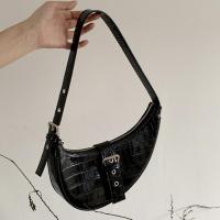 PU Leather Easy Matching Shoulder Bag soft surface crocodile grain black PC
