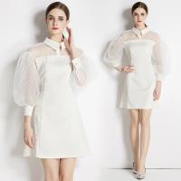 Polyester Waist-controlled & Slim One-piece Dress see through look & breathable embroider Solid white PC