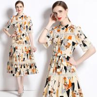 Gauze Waist-controlled & Slim One-piece Dress slimming & breathable printed geometric yellow PC