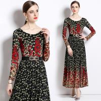 Lace Waist-controlled & Slim & long style One-piece Dress slimming printed leaf pattern black PC