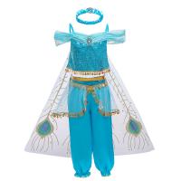 Polyester Children Halloween Cosplay Costume Cape & hair accessories & Pants & top sky blue PC