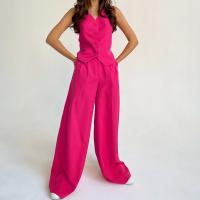 Spandex & Polyester Women Casual Set & two piece Long Trousers & vest Solid fuchsia Set