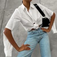 Baumwolle Frauen Langarm Shirt, Solide, Weiß,  Stück