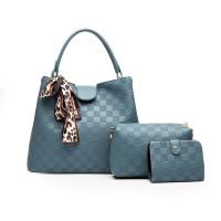 PU Leather with silk scarf Bag Suit large capacity & soft surface & attached with hanging strap & three piece plaid Set