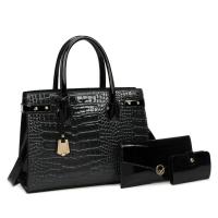 PU Leather Bag Suit large capacity & soft surface & attached with hanging strap & three piece crocodile grain Set