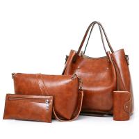 PU Leather Bag Suit large capacity & soft surface & four piece & attached with hanging strap Solid Set