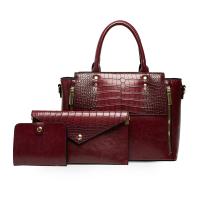 PU Leather Vintage Bag Suit large capacity & soft surface & attached with hanging strap & three piece crocodile grain Set