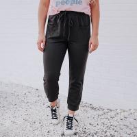 Polyester Women Long Trousers slimming & harem pants patchwork Solid black PC