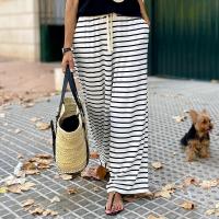 Polyester Women Long Trousers & loose printed striped white PC