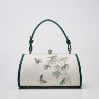 PU Leather hard-surface Handbag embroidered & attached with hanging strap PC