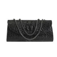 PU Leather easy cleaning Crossbody Bag with chain & durable & soft surface & hardwearing crocodile grain black PC