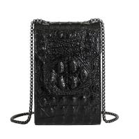 PU Leather easy cleaning Crossbody Bag with chain & durable & hardwearing crocodile grain black PC